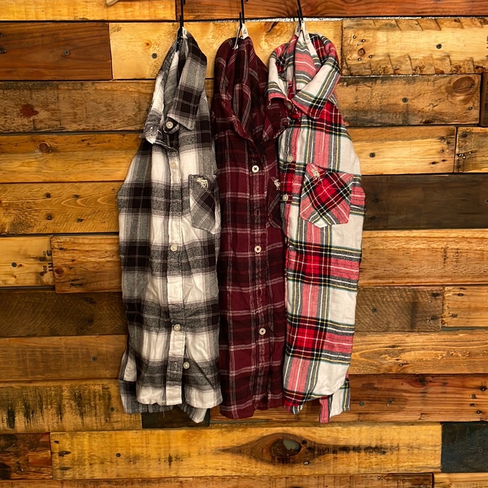 YS (7-8) Abercrombie Kids button down flannel, long sleeve shorts (3) bu…